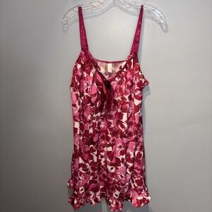 Women's Pink Floral Satin Babydoll Nightgown Lingerie Spaghetti Strap Sz 18/20